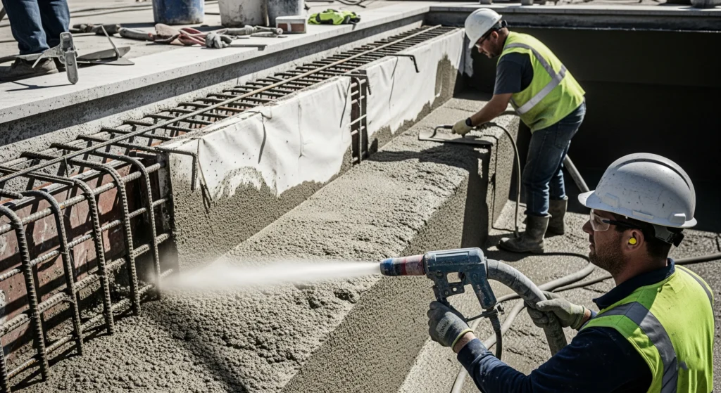 shotcrete NSW, pool shotcrete NSW, structural shotcrete contractor, concrete shell shotcrete.
