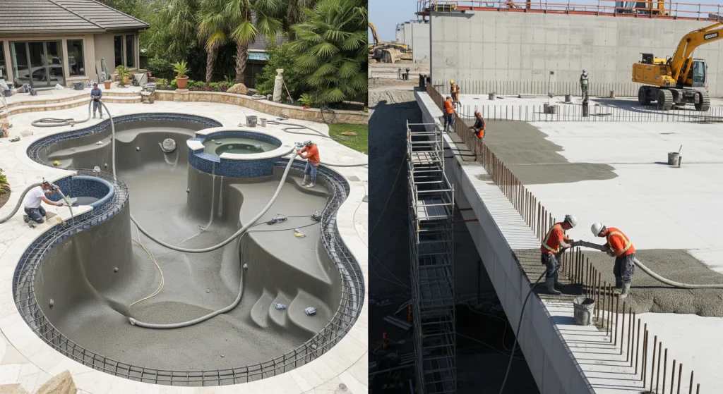 shotcrete NSW, pool shotcrete NSW, structural shotcrete contractor, concrete shell shotcrete.